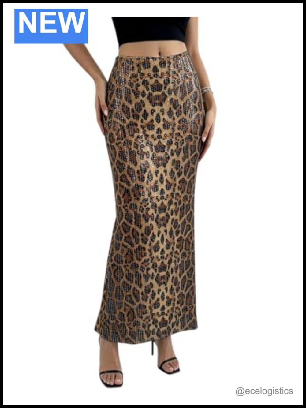 Sequin Leopard Mermaid Maxi Skirt Bodycon Party Club Women's